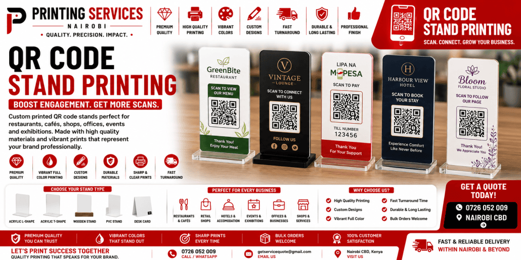 QR Code Stand Printing in nairobi QR Code Stand Printing in nairobi