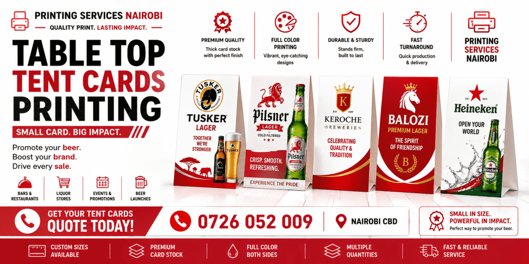 Table Top Tent Cards Printing in nairobi