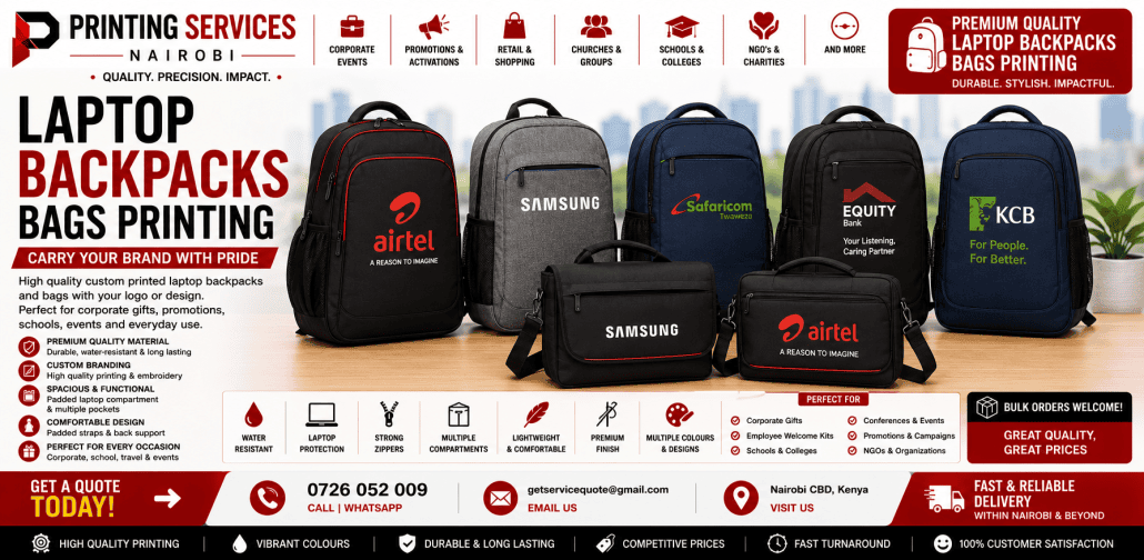 laptop Backpacks Bags Printing in nairobi